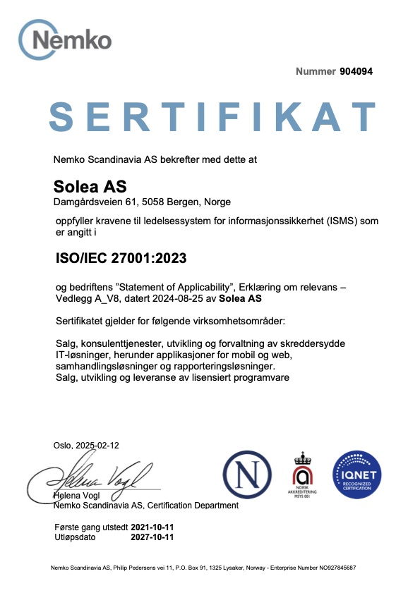 Solea-iso-27001-no